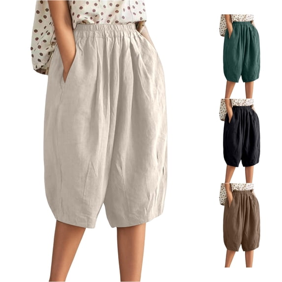 Rhuody Women Pants Empire Waist Wide Leg Relax Fit Solid Color Trousers With Pocket Retro Bottoms Xl Beige