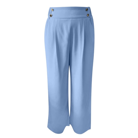 Rhuody Women Pants High Waist Wide Leg Business Trousers Flowy Slacks Solid Color Long Palazzo Pants Fashion Clothing Blue M