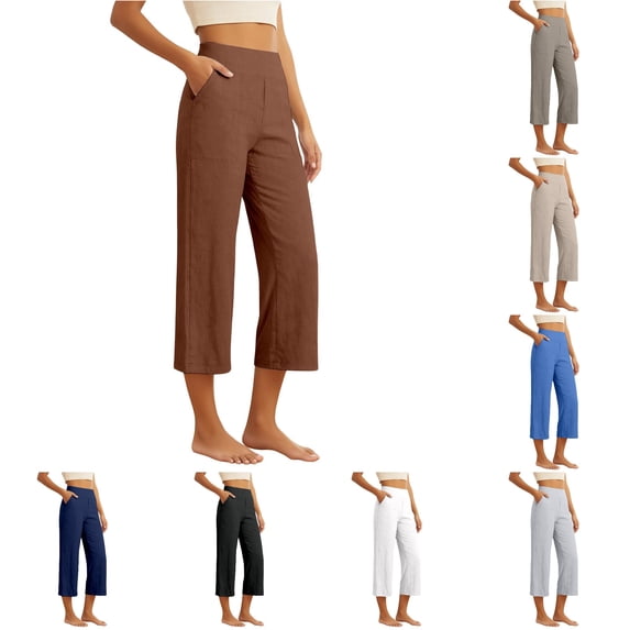 Rhuody Women Pants Wide Leg Loose Fit Elastic Waist Solid Color Trousers Fashion Bottoms Xl Coffee