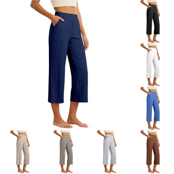 Rhuody Women Pants Wide Leg Loose Fit Elastic Waist Solid Color Trousers Trend Bottoms 3Xl Navy