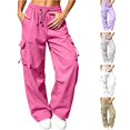thumbnail image 1 of Rhuody Women Pants Wide Leg Loose Fit Elastic Waist Solid Color Trousers With Pocket Fashion Wear 2Xl Red, 1 of 6