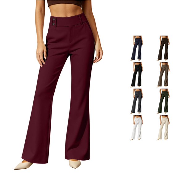 Rhuody Women'S Pants Low Waist Wide Leg Solid Color Trousers Retro Wear L Red