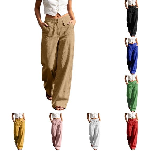 Rhuody Women'S Summer Pants Elastic Waist Solid Color Wide Leg Relax Fit Loose Fit Trousers Fashion Clothing 3Xl Khaki