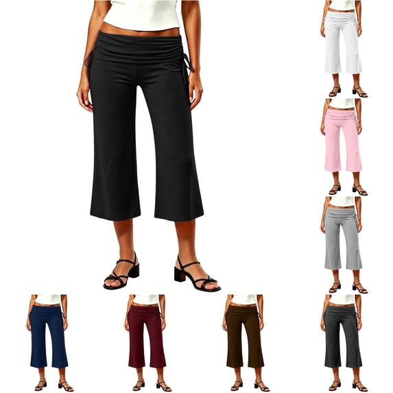 Rhuody Women'S Summer Pants Staight Leg Empire Waist Solid Color Shorts For Gym Workout Fashion Clothing S Black