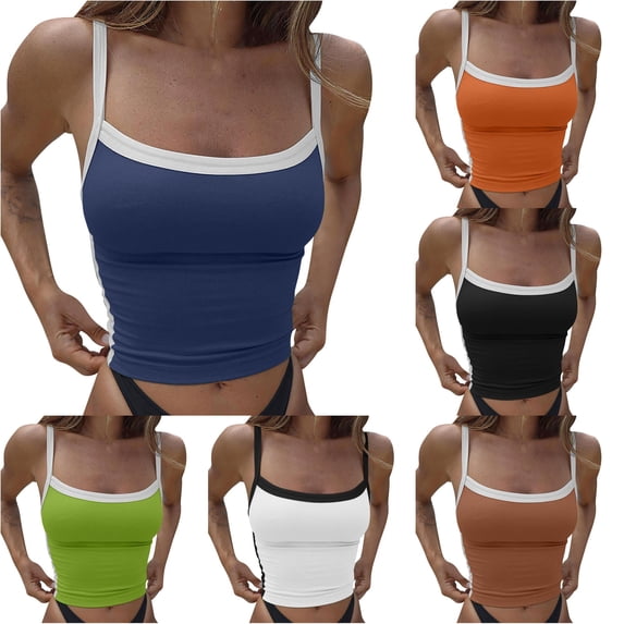 Rhuody Women'S Tank Tops Crewneck Spaghetti Strap Basic Summer Neck Sleeveless Shirts Workout Tank Tops Leisure Wear 3Xl Coffee