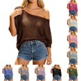 thumbnail image 1 of Rhuody Women'S Tops Round Neck T Shirt Short Sleeve Solid Color Off Shoulder Hollow Out Loose Fit Tee Simple Clothing L Coffee, 1 of 4