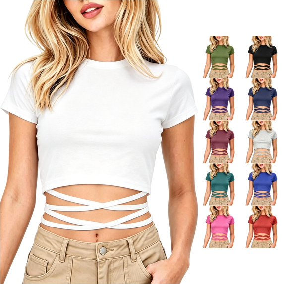 Rhuody Women'S Tops, Tees & Blouses Short Sleeve Tee Solid Color Slim Fit Crop Tops Wear White
