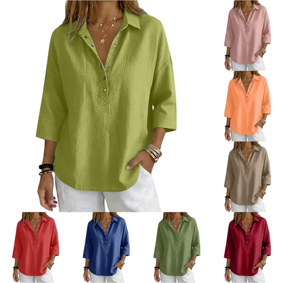 Rhuody Women'S Tops, Tees & Blouses Three Quarter Sleeve Collared Shirt ...