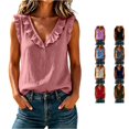 thumbnail image 1 of Rhuody Women'S Tops, Tees & Blouses V Neck Tank Tops Summer Loose Fit Solid Color Ruffle Blouse Wear Pink, 1 of 6
