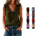 thumbnail image 1 of Rhuody Women'S Tops V Neck Tank Tops Summer Loose Fit Solid Color Ruffle Blouse Womens Clothes Army Green, 1 of 6