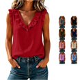 thumbnail image 1 of Rhuody Women'S Tops V Neck Tank Tops Summer Loose Fit Solid Color Ruffle Blouse Womens Clothes Red, 1 of 6