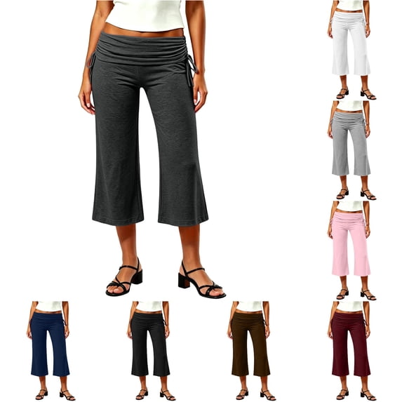 Rhuody Women Summer Pants Staight Leg Empire Waist Solid Color Shorts For Gym Workout Classic Bottoms Xl Grey