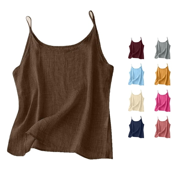 Rhuody Women Tank Tops Spaghetti Strap Camisole Round Neck Slimming And Linen Inner Vest Classic Clothing 3Xl Coffee