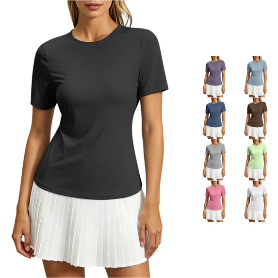 Rhuody Women Tops Open Back Short Sleeve Tops Loose Fit Athletic Crop Tee Gym Running Yoga Shirt Fashion Womens Clothes Black
