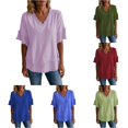 thumbnail image 1 of Rhuody Women Tops Short Sleeve V Neck Loose Color T Shirt Womens Clothes Purple, 1 of 4