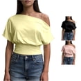 thumbnail image 1 of Rhuody Women Tops Sleek Off The Shoulder Solid Color Short Sleeve Tops Women'S Clothing Yellow, 1 of 4