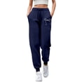 thumbnail image 1 of Rhuody Womens Casual Pants Letter Print Sweatpants Straight Leg Joggers With Pocket Athletic Pants Elastic Waist Trousers Durable Clothes Navy M, 1 of 4