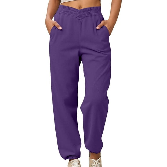 Rhuody Womens Casual Pants Wide Leg Pants High Waist Trousers Elastic Waistband Wear Fall Winter Athleisure Bottoms Basic Clothes Purple S