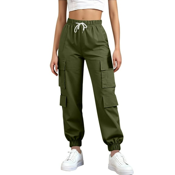 Rhuody Womens Pants High Waist Straight Leg Slacks Women'Ssolid Color Tapered Long Pants Casual Clothes Army Green S