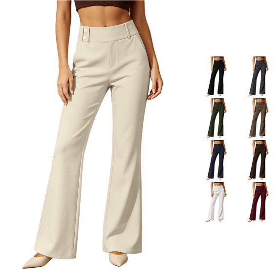 Rhuody Womens Pants Low Waist Wide Leg Solid Color Trousers Charm Wear M Wh2