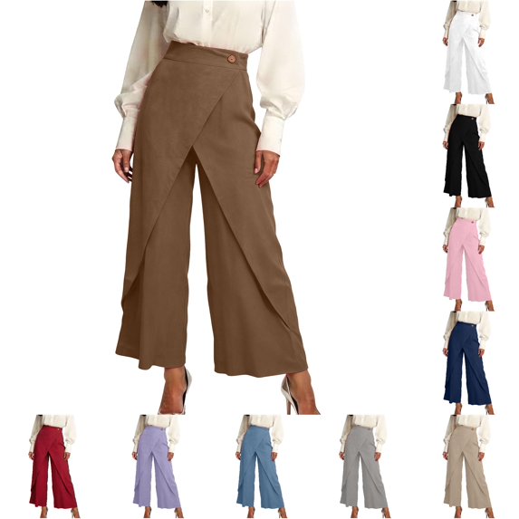 Rhuody Womens Pants Staight Leg Loose Fit High Waist Solid Color Trousers Elegant Bottoms 3Xl Coffee