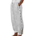 thumbnail image 1 of Rhuody Womens Pants Straight Leg Slacks High Waist Lady Summer Striped Print Button Loose Long Pants Relax Fit Wear White 2Xl, 1 of 5
