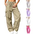 thumbnail image 1 of Rhuody Womens Pants Wide Leg Loose Fit Elastic Waist Solid Color Trousers With Pocket Charm Bottoms 2Xl Khaki, 1 of 6