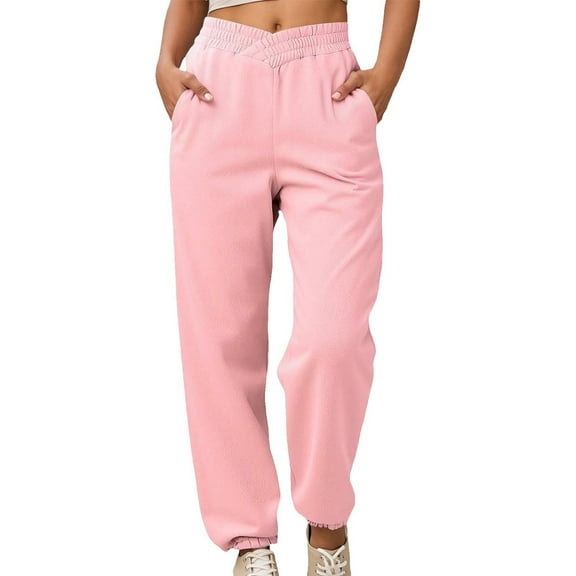 Rhuody Womens Pants Wide Leg Pants High Waist Trousers Elastic Waistband Wear Fall Winter Athleisure Bottoms Simple Clothes Pink M