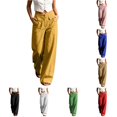 thumbnail image 1 of Rhuody Womens Summer Pants Elastic Waist Solid Color Wide Leg Relax Fit Loose Fit Trousers Elegant Clothing Xl Yellow, 1 of 6
