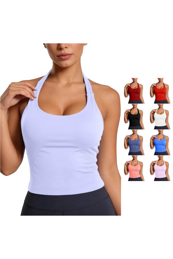 Womens Summer Tank Tops Halter Neck Top Round Neck Workout Yoga With Built In Bra Racerback Athletic Camisole Soft Clothing 3Xl Red