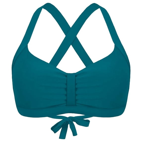 Rhuody Womens Swim Tops Ladies Cross Back Triangle Gather Solid Color Bikini Swimsuit Top Adorable Clothes Dark Green Xl