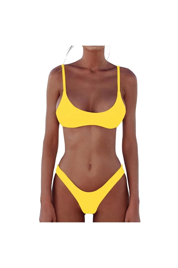 Womens Swimwear Push Padded Bra Bandage Bikini Swimsuit Beachwear Bathing L Yellow