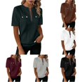 thumbnail image 1 of Rhuody Womens T Shirts Short Sleeve Solid Color Zip Front Crewneck Tee Durable Wear Green, 1 of 4