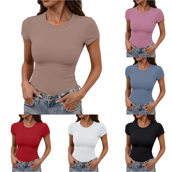 Rhuody Womens T Shirts Slim Fit Short Sleeve Crew Neck T Shirt Women Clothing Light Pink