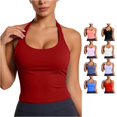 thumbnail image 1 of Rhuody Womens Tank Tops Halter Neck Top Round Neck Workout Yoga With Built In Bra Racerback Athletic Camisole Versatile Wear 5Xl Red, 1 of 4