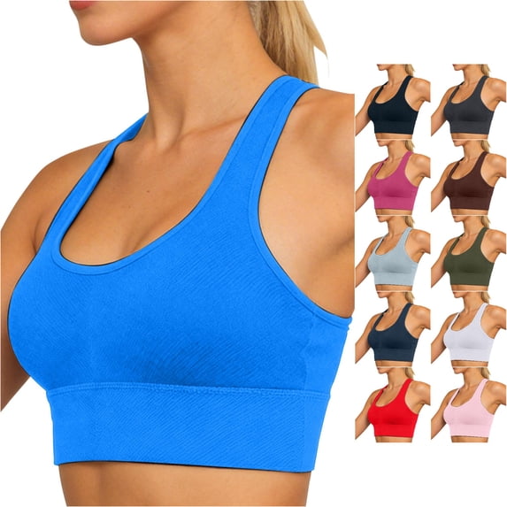 Rhuody Womens Tank Tops Racerback U Neck Sports Cropped Tanks Wire Free Built In Bra Soft Layering Tops For Yoga Gym Classic Wear 4Xl Blue