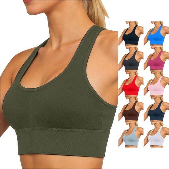 Rhuody Womens Tank Tops Racerback U Neck Sports Cropped Tanks Wire Free Built In Bra Soft Layering Tops For Yoga Gym Versatile Clothes 3Xl Army Green