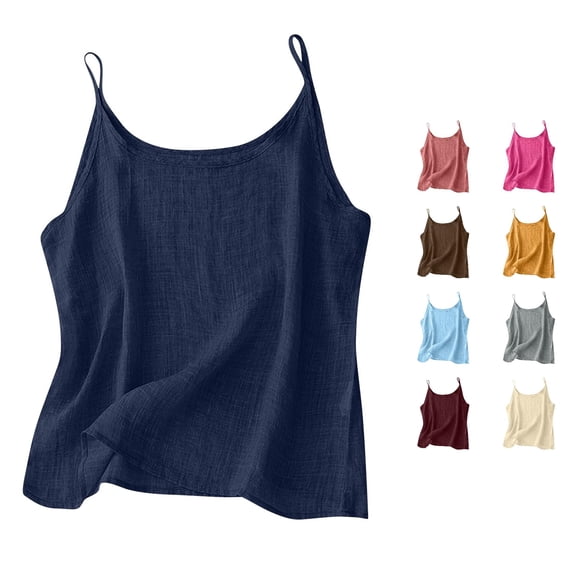 Rhuody Womens Tank Tops Spaghetti Strap Camisole Round Neck Slimming And Linen Inner Vest Casual Clothing 4Xl Navy