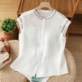 thumbnail image 1 of Rhuody Womens Tops Linen Shirt With Embroidery Detail Round Neck Flutter Sleeve Blouse Elegant Clothes White L, 1 of 3