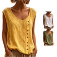 thumbnail image 1 of Rhuody Womens Tops Loose Fit Button Front Sleeveless Vest Summer Basic Tank Tops Durable Women Clothing Yellow, 1 of 5
