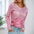 thumbnail image 1 of Rhuody Womens Tops Metallic Luster Long Sleeve Loose Fit Shiny Pullover T Shirt Blouse Crewneck Tee Leisure Wear Pink M, 1 of 4