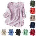 thumbnail image 1 of Rhuody Womens Tops Short Sleeve Neck Floral Embroidered T Shirt Summer Pure Color Clouse Retro Wear Pink, 1 of 4