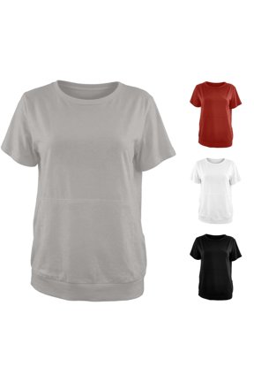 Womens Tshirt Short Sleeve Solid Color Tops Round Neck Tee Trend Fall Clothing M Grey