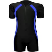 Rhuody boys swim set 3-7 Years Relax Fit Short sleeve Zipper Onepiece swimwear Solid color Surfing Suit Diving Suit Blue