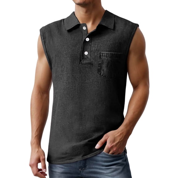 Rhuody mens t shirt Short Sleeve O neck Tank Tops Sleeveless Muscle Gym Workout Running Beach Summer Button Up Tee Vest Tee Shirts Soft Wear Black XL