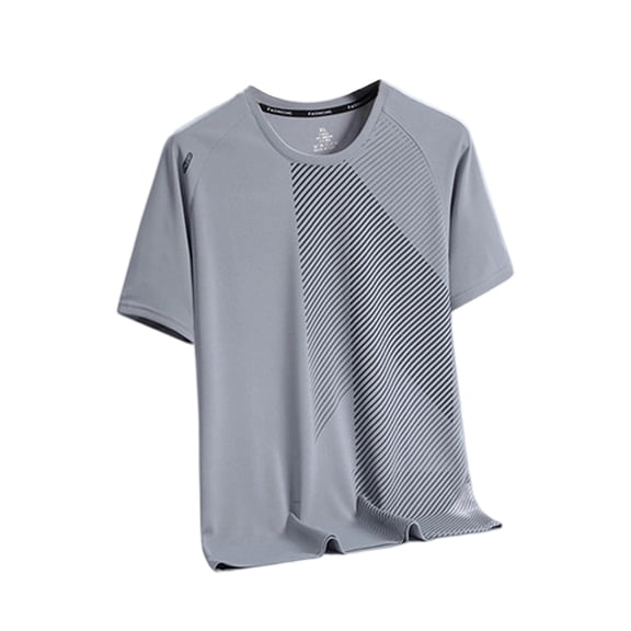 Rhuody mens t shirt Short Sleeve Round neck For Outdoor Activities Loose Fit Striped For Summer And Fall Tee Shirts Solid color Tops Trend Clothes Grey M