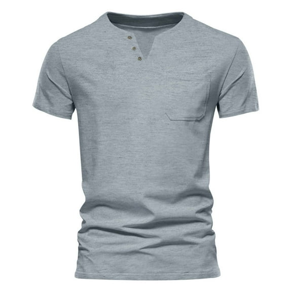 Rhuody mens t shirts Short Sleeve V Neck Pocket Slim Fit Tee Shirt Outdoor Activities Spring Summer Tops Relax Fit Clothings Light Gray L