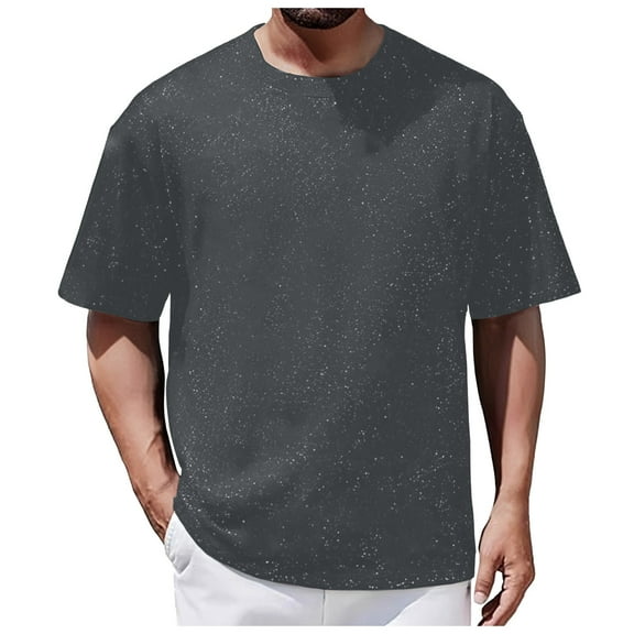 Rhuody t shirts for man Short Sleeve Solid Star Studded Sparkling Starry Sky Of Men Loose Round Neck Tee Solid color Tops Relax Fit Clothes Grey 2XL