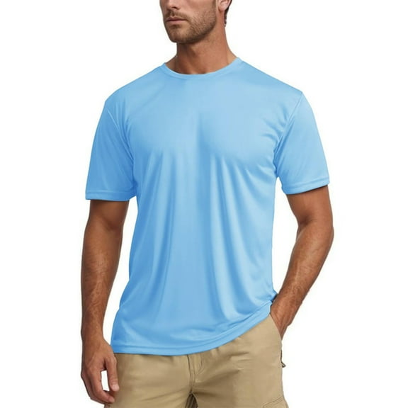 Rhuody t shirts for men Short Sleeve Crewneck Tee Shirts Tee Summer Basic Home Outdoor Activities Tee Solid color Tops Wear Blue S