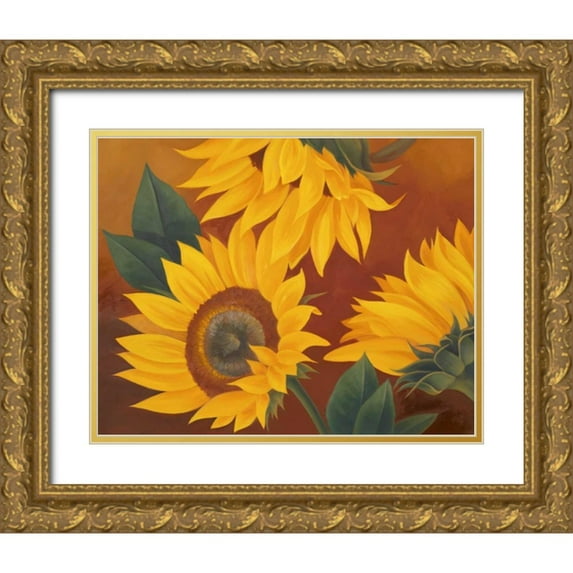 Rhyan, Vivien 18x15 Gold Ornate Wood Framed with Double Matting Museum Art Print Titled - Sunflowers II